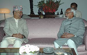 The Prime Minister of Nepal, Shri Madhav Kumar Nepal calls on the Vice President, Shri Mohd. Hamid Ansari, in New Delhi on August 19, 2009