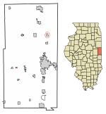 Location of Muncie in Vermilion County, Illinois.