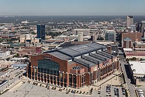 Aerial view of Indianapolis, Indiana, with a focus on Lucas Oil Stadium, highsm.40934