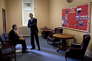 Arne Duncan and Barack Obama at Benjamin Banneker Academic High School, Washington, D.C.