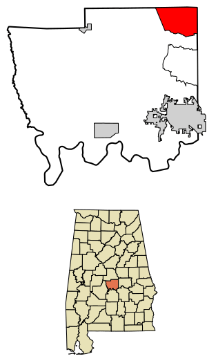 Location of Marbury in Autauga County, Alabama.