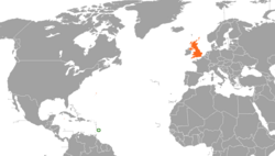 Map indicating locations of Barbados and United Kingdom