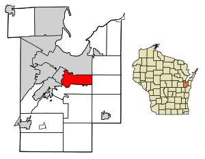 Location of Bellevue in Brown County, Wisconsin.