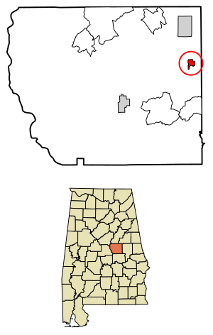 Location of Kellyton in Coosa County, Alabama.