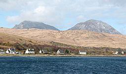 Craighouse from the pier with the Paps of Jura in the background