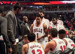 Derrick Rose during a timeout