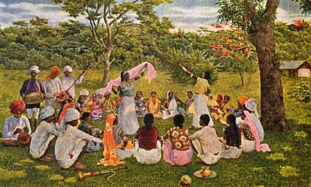 Immigrant workers from India relaxing on a cacao estate in Trinidad, 1903.