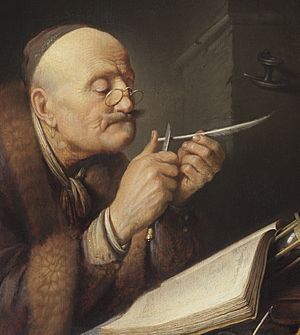 Gerrit Dou - Scholar sharpening a quill pen