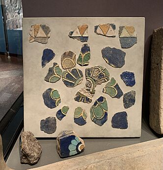 Glazed brick fragments with rosette decoration, 539-330 BC, burned and glazed clay, from Babylon, from Babylon, VA Bab 04216, VA Bab 04787, VA Bab 04788, Vorderasiatisches Museum Berlin