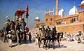 Great Mogul And His Court Returning From The Great Mosque At Delhi India - Oil Painting by American Artist Edwin Lord Weeks