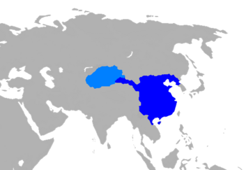 A map of the Western Han dynasty in 2 AD  *     Principalities and centrally-administered commanderies *     Protectorate of the Western Regions (Tarim Basin)  