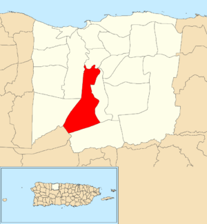 Location of Hato Viejo within the municipality of Arecibo shown in red