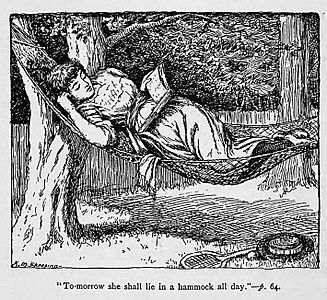 Illustrations by K. M. Skeaping for the Holiday Prize by E. D. Adams-pg-064-To-morrow she shall lie in a hammock all day