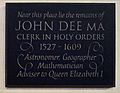 John Dee memorial plaque at S Mary the Virgin Mortlake