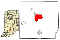 Location of Bedford in Lawrence County, Indiana.