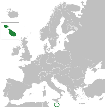 Location of Malta in dark green