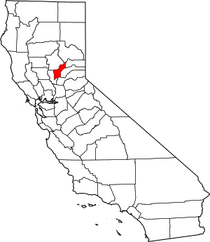 Map of California highlighting Yuba County