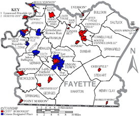 Map of Fayette County Pennsylvania With Municipal and Township Labels