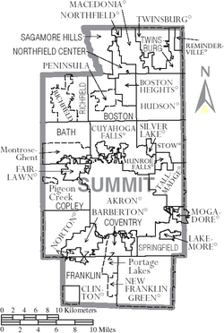 Map of Summit County Ohio With Municipal and Township Labels