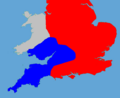 A colour coded map of England showing the political factions in 1140