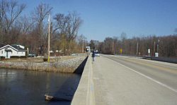 Looking north into Shelby from the State Road 55 bridge across the Kankakee River, March 2007