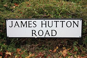 Street sign in the Kings Buildings complex in Edinburgh to the memory of James Hutton