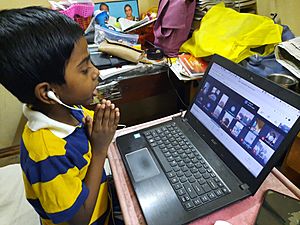 Student attending online class in Kerala
