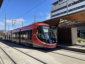 Tram at Alinga Street light rail stop July 2022