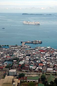 US Navy 060608-N-1577S-015 The U.S. Military Sealift Command (MSC) Hospital ship USNS Mercy (T-AH 19) anchors off the city coast during a scheduled humanitarian visit