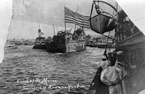 Wreck of USS Maine being towed out of Havana Harbor - 1913-03-16