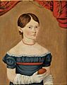 Young Girl in Blue Dress Holding an Egg c 1825 by Sheldon Peck