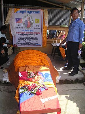 Activists paying homage to Gurung's body