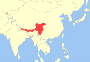 Map showing the range of the red pandas