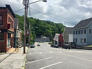 Main Street in Ashland. Civil War monument in distance.