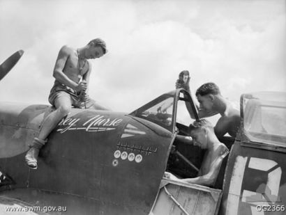 Bobby Gibbes Spitfire on Morotai 1945 AWM OG2366