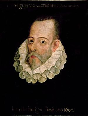 This portrait, attributed to Juan de Jáuregui, is unauthenticated. No authenticated image of Cervantes exists.