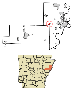 Location of Jennette in Crittenden County and St. Francis County, Arkansas.