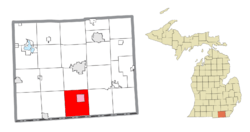 Location within Lenawee County (red) and the administered community of Jasper (pink)