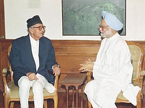 Former Prime Minister of Nepal Shri G.P. Koirala calls on the Prime Minister Dr. Manmohan Singh in New Delhi on June 29, 2004
