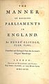 Henry Elsynge, The Manner of Holding Parliaments in England (1768, title page)