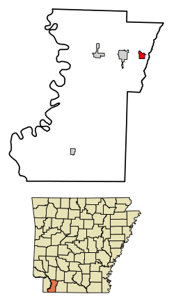 Location of Buckner in Lafayette County, Arkansas.