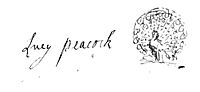Lucy Peacock's signature from a signed copy of The Adventures of the Six Princesses of Babylon