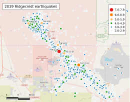 Map of 2019 Ridgecrest earthquakes