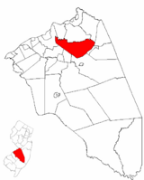 Springfield Township highlighted in Burlington County. Inset map: Burlington County highlighted in the State of New Jersey.