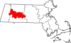 Map of Massachusetts highlighting Hampshire County