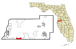 Location in Pasco County and Hillsborough County, Florida and the state of Florida