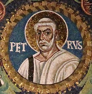 Peter the Apostle. Detail of the mosaic in the Basilica of San Vitale. Ravena, Italy