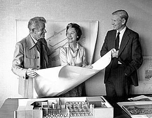 Robin and Lucienne Day with Harry Legg from John Lewis Partnership, 1979