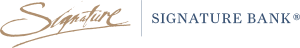 The stylized lettering "Signature" in a flowing script with gold underline, next to a dividing line and the words "Signature Bank®", all caps, in a serif in blue.