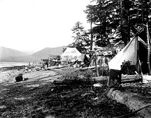 Temporary camp of king salmon trollers at Vallenar Point, Alaska, June 2, 1902 (COBB 162)